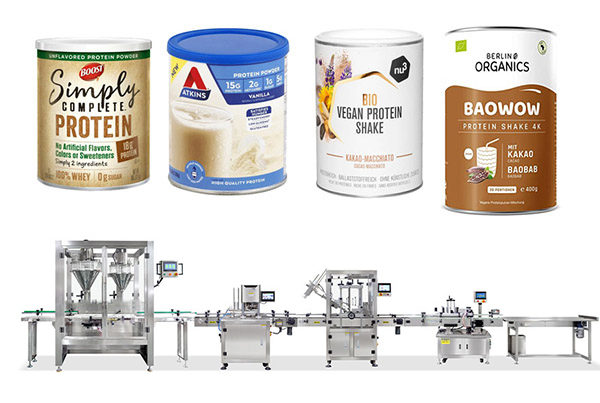 Automatic Premium Protein Powder Canister Filling Seaming Labeling Lines